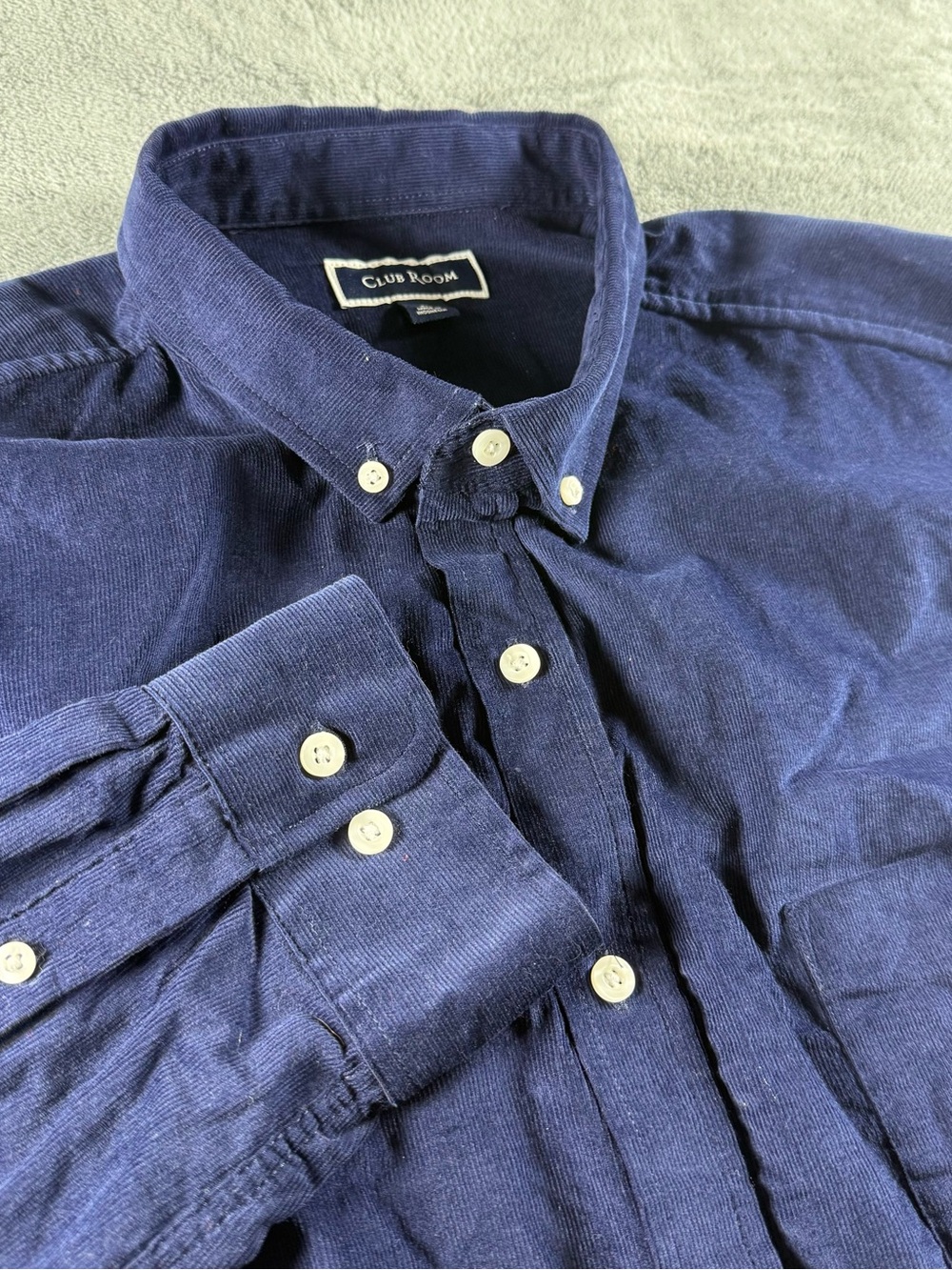 Vintage Club Room Corduroy Button Down Shirt Mens XL Blue Cotton Casual Pocket